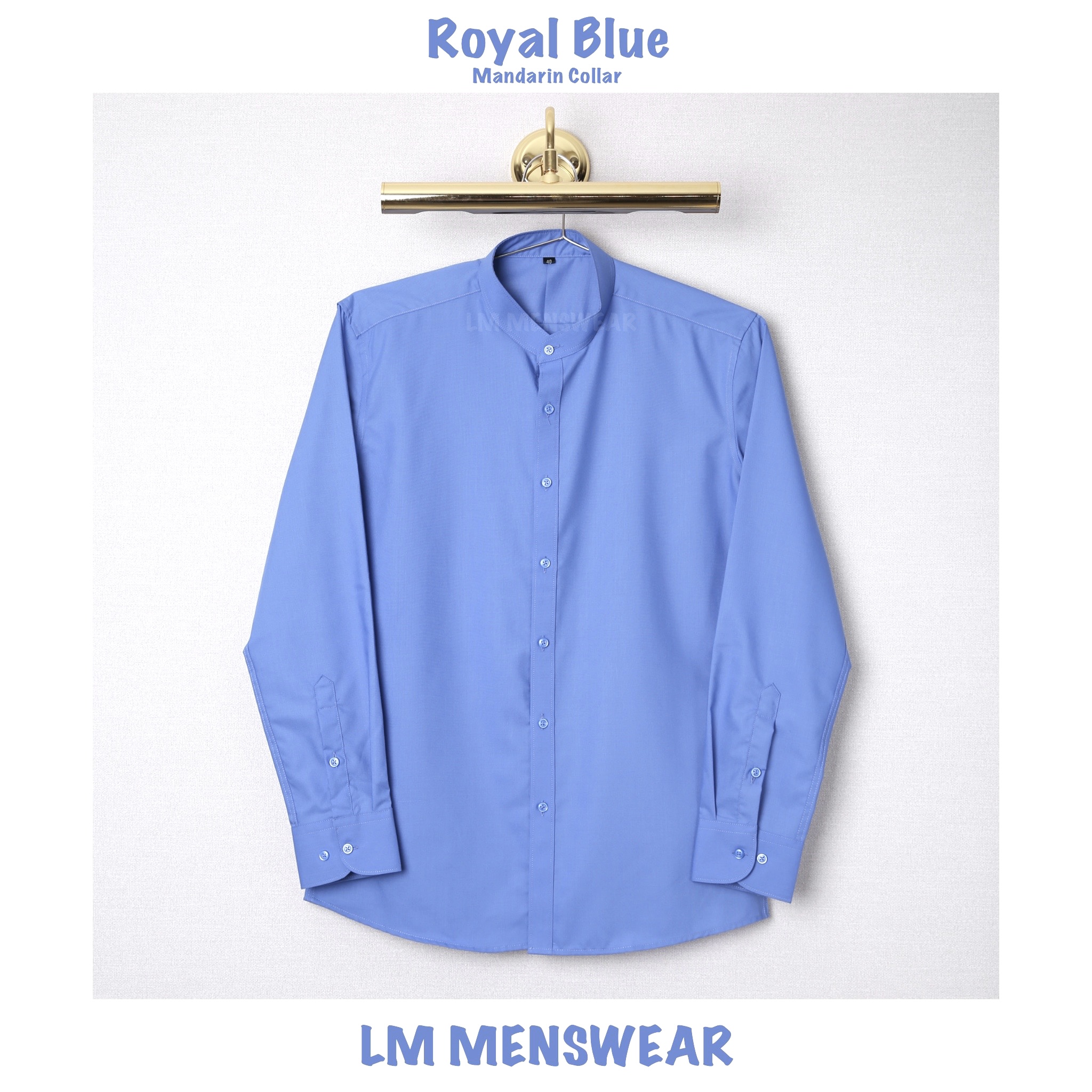 เสื้อเชิ้ตคอจีน สีฟ้าเข้ม (Royal Blue Shirt - Mandarin Collar)