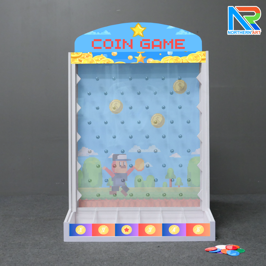 เกมส์หย่อนเหรียญตั้งโต๊ะ ขนาด (W)50 X (D)20 X (H)75 cm. พร้อมเหรียญพลาสติกคละสี 10 เหรียญ