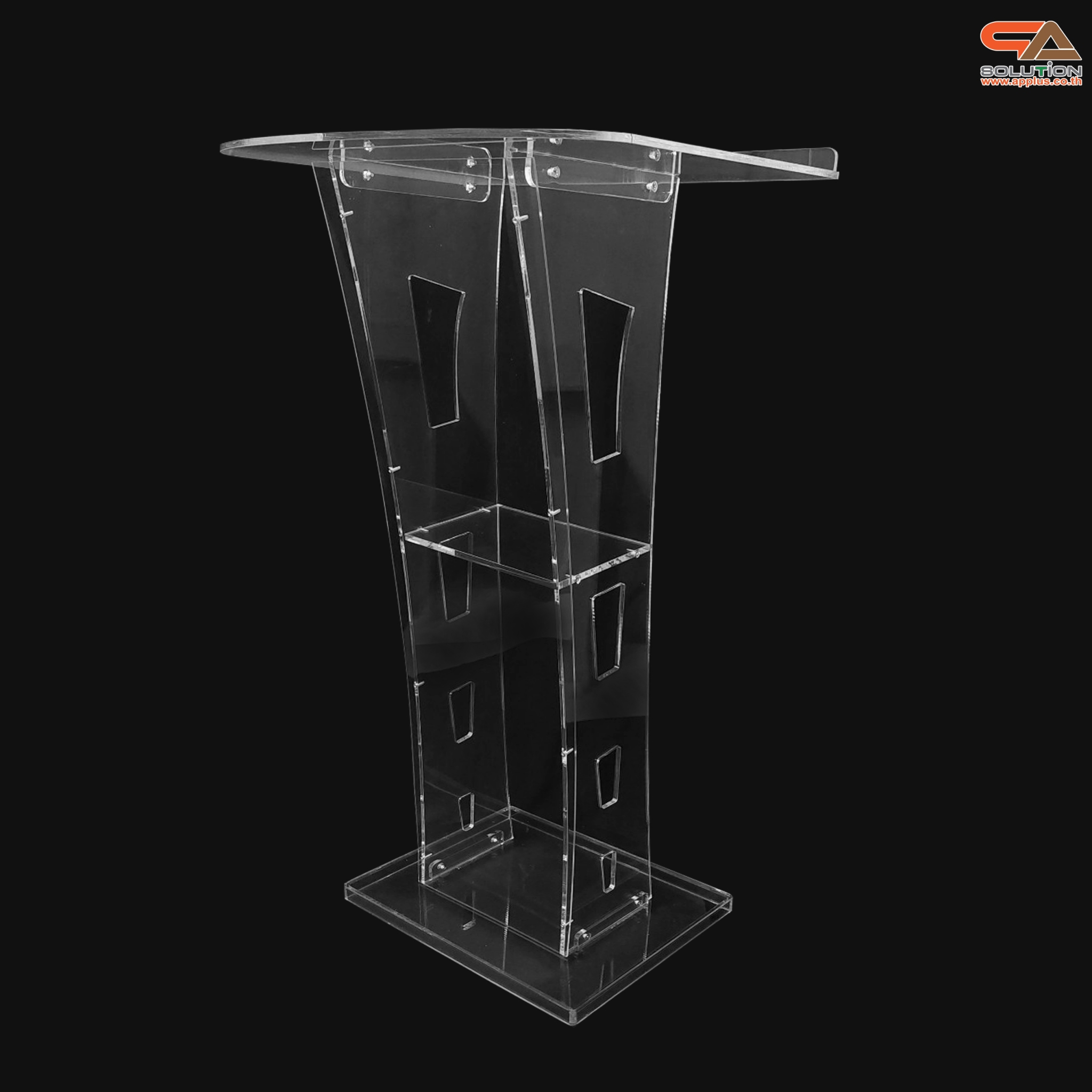 เช่าโพเดียมอะคริลิคใส TOPเอียง พร้อมกันตก ขนาด (W)60 x (L)45 x (H) 113 ซม. อะคริลิคใสหนา 10 มม.