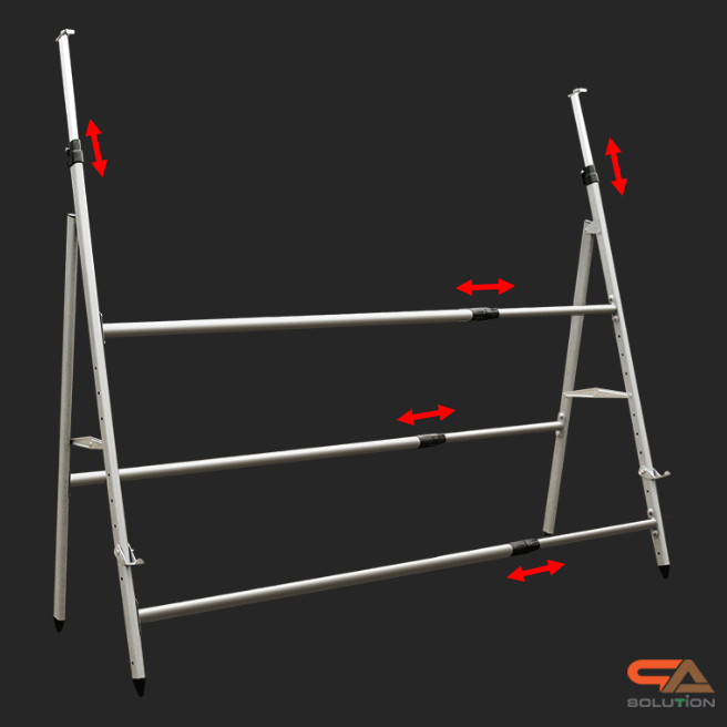 ขาตั้งป้าย ปรับขนาดได้ วัสดุอะลูมิเนียม ถอดประกอบได้ เคลื่อนย้ายสะดวก รองรับขนาดงานพิมพ์ (W) 120-240 x (H) 60-145 cm.