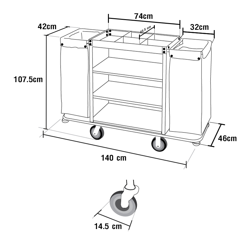 Service maid cart structure produced from steel enamel coffee color