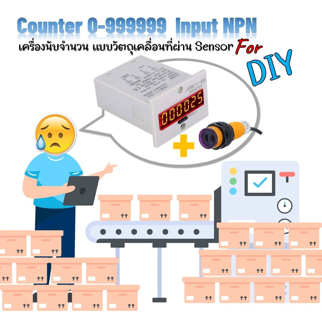 JDM11_6H เครื่องนับจำนวนอัตโนมัติCounter 0-999999 220Vac/12-24Vdc ใช้งานร่วมกับ Proximity NPN