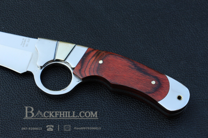 มีดใบตาย COLUMBIA รุ่น A10 ด้ามไม้ครอบสแตนเลสปัดเงามีช่องควงมีด