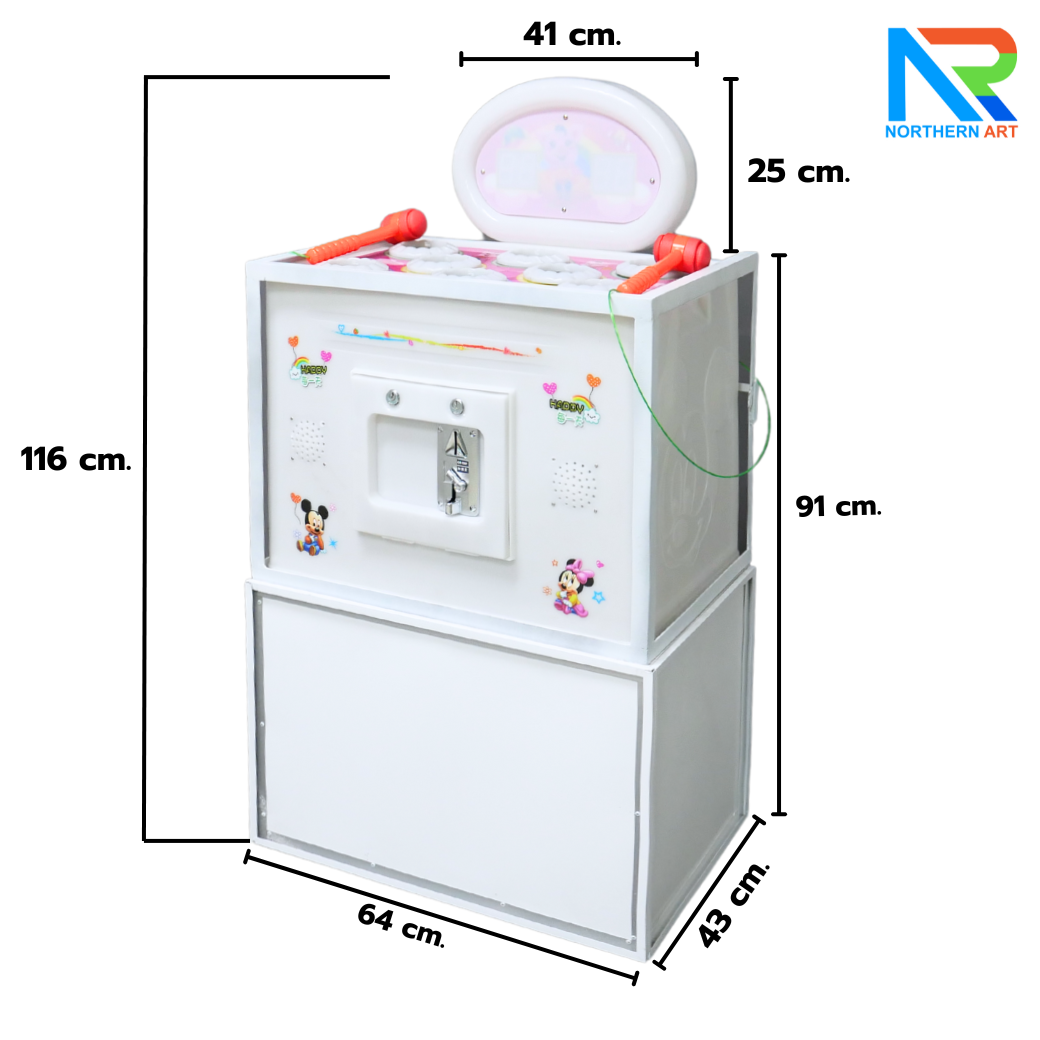 เกมส์ตีตุ่น ขนาด (W)60 x (D)40 x (H)70 cm. พร้อมไฟ LED นับคะแนน กุญแจสำหรับไขตู้เกมส์ 4 ดอก พร้อมเหรียญโลหะ 10 เหรียญ