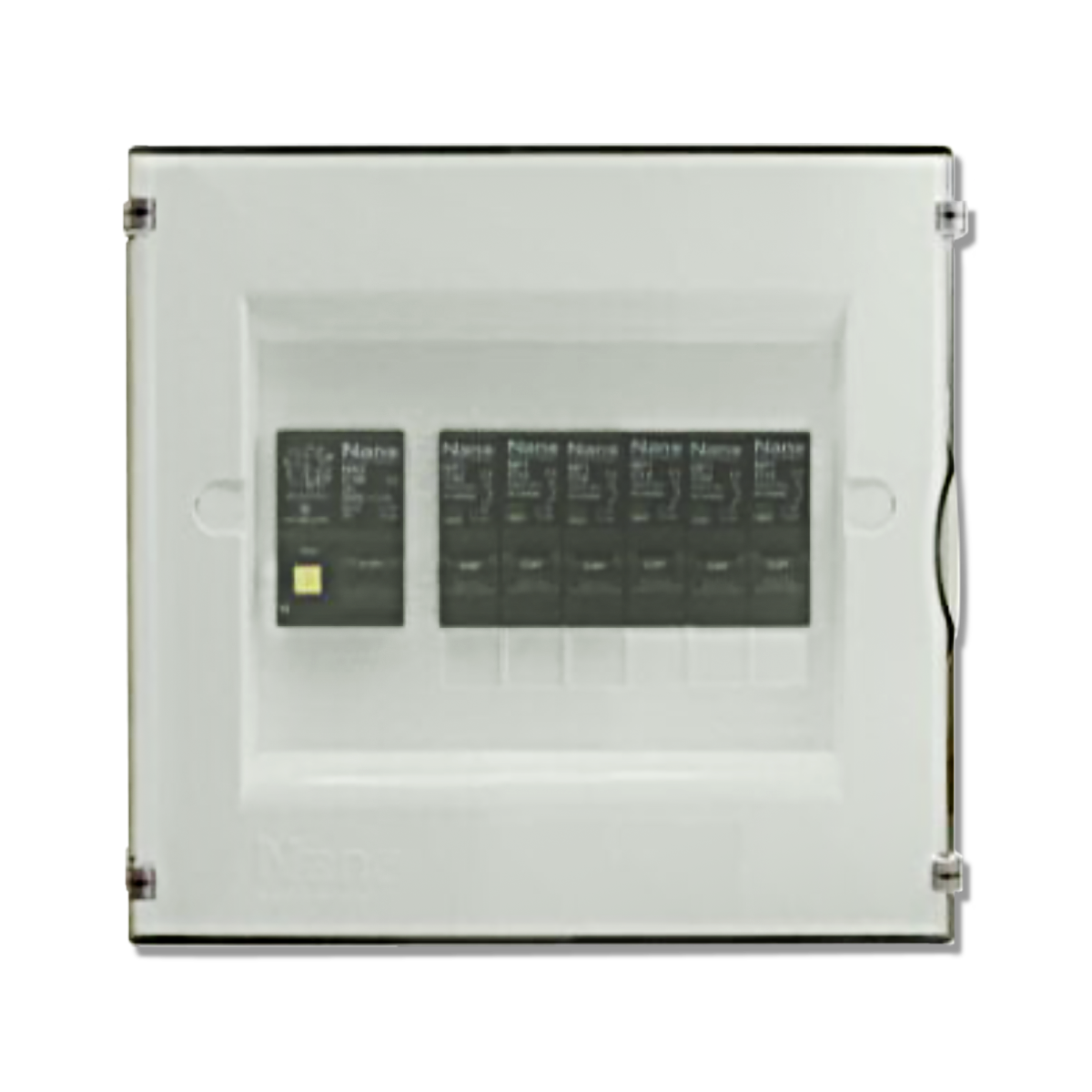 NANO ตู้คอนซูมเมอร์ยูนิต (LS Series-Plug on) RCBO 2 Pole 10kA+ลูกย่อย 6 ลูก ฝาดำใส