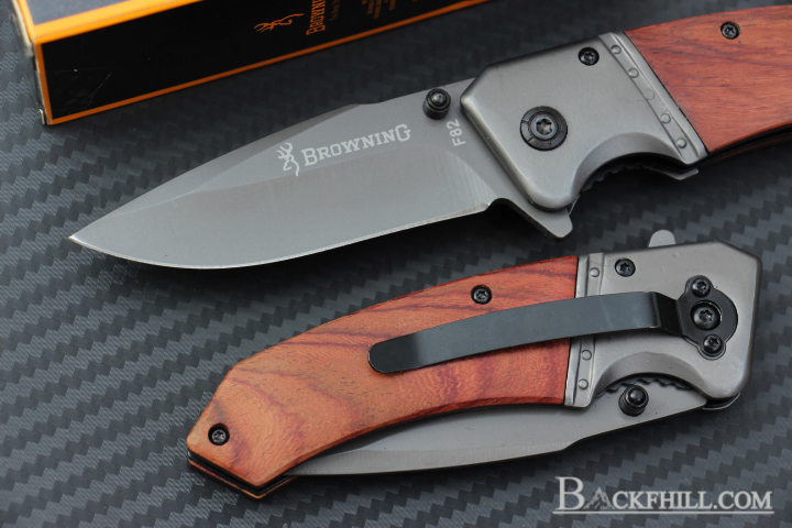มีดพับด้ามไม้ BROWNING No.F82