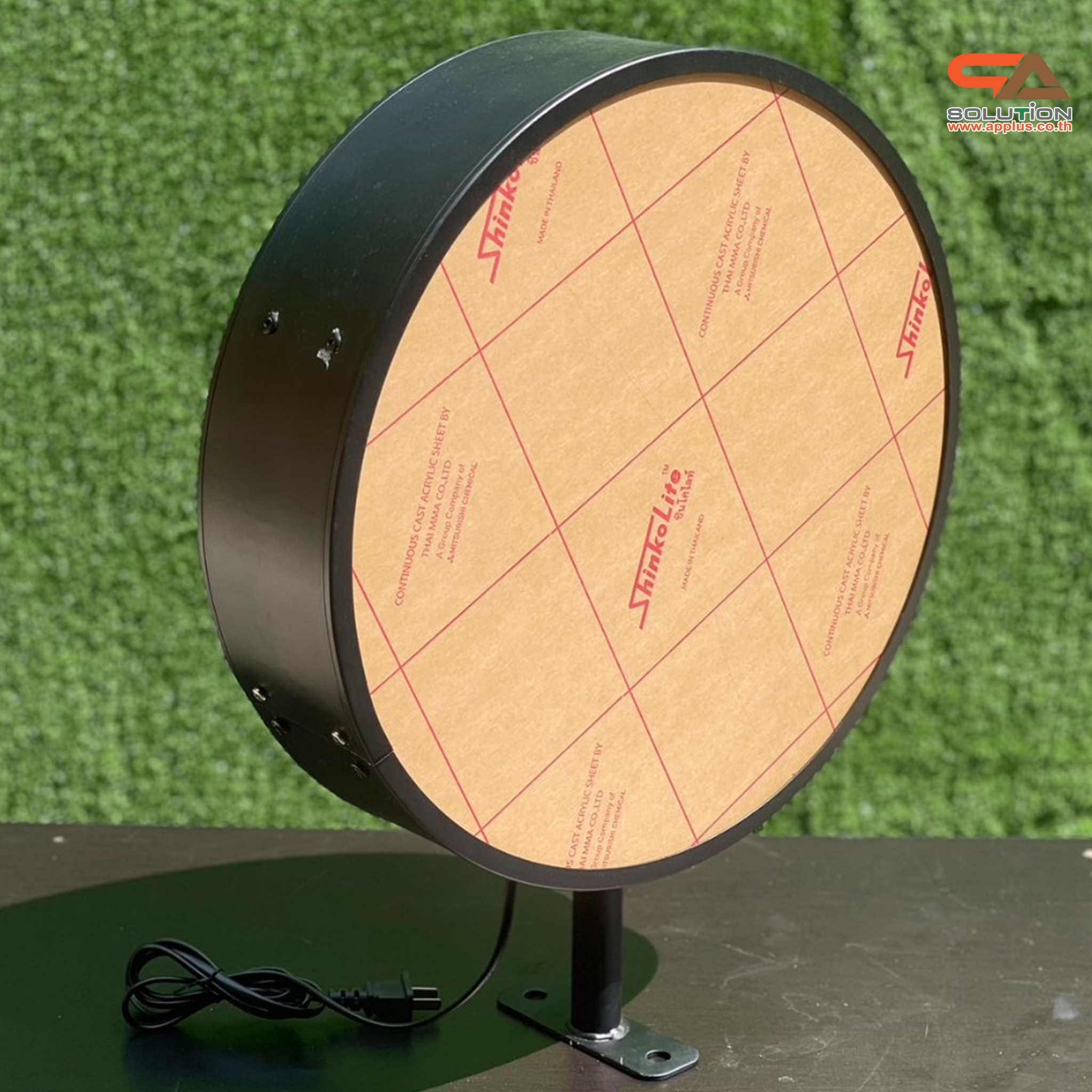 CLEARANCE SALE! ตู้ไฟLED ทรงกลม 2 หน้า ขอบสีดำ ขนาด 40 ซม. ปั๊มนูน พร้อมอะคริลิค ขายื่น 1 ขา ติดตั้งง่าย