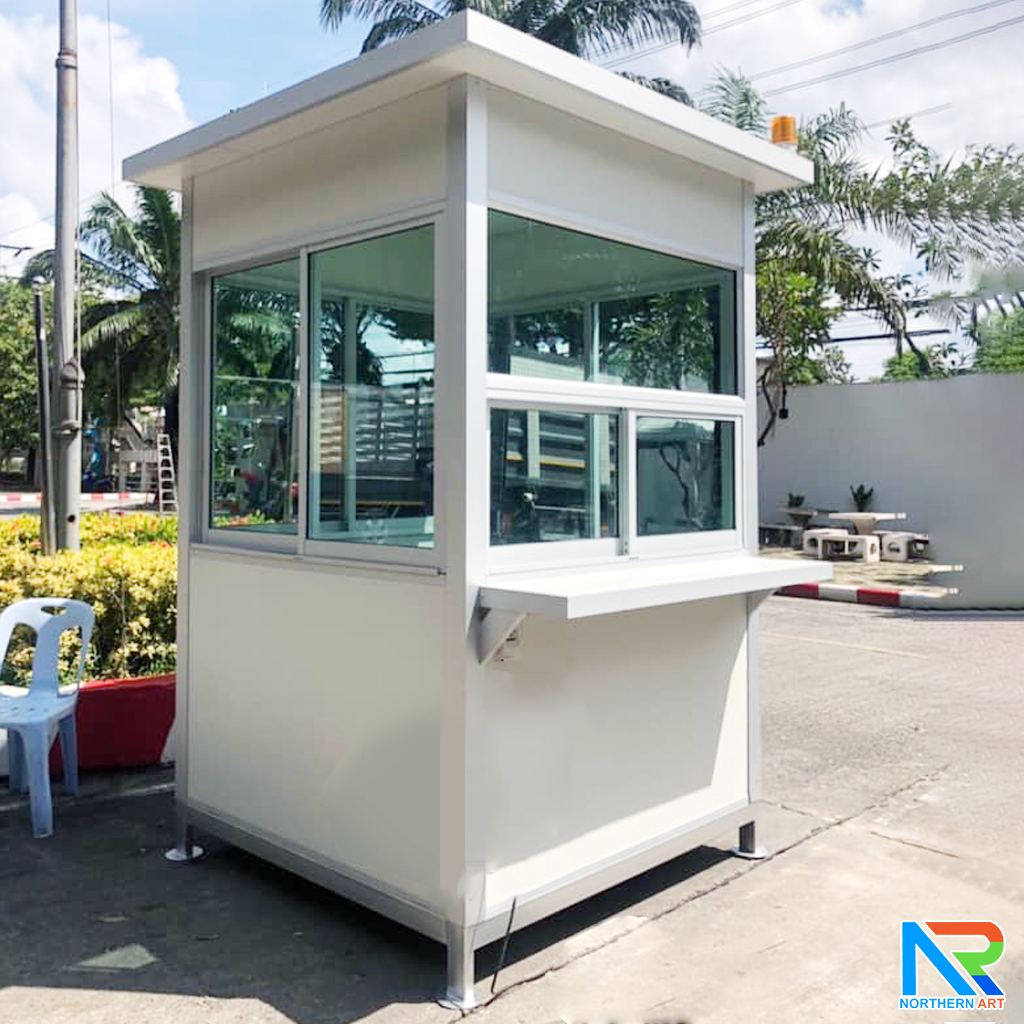 ป้อมยามสำเร็จรูป รุ่น ISOWALL ขนาด 1.50x1.50 ม.โครงสร้างเหล็ก ผนังISOWALL หนา 50 มม.กรอบประตู-หน้าต่าง อะลูมิเนียมสีเงิน