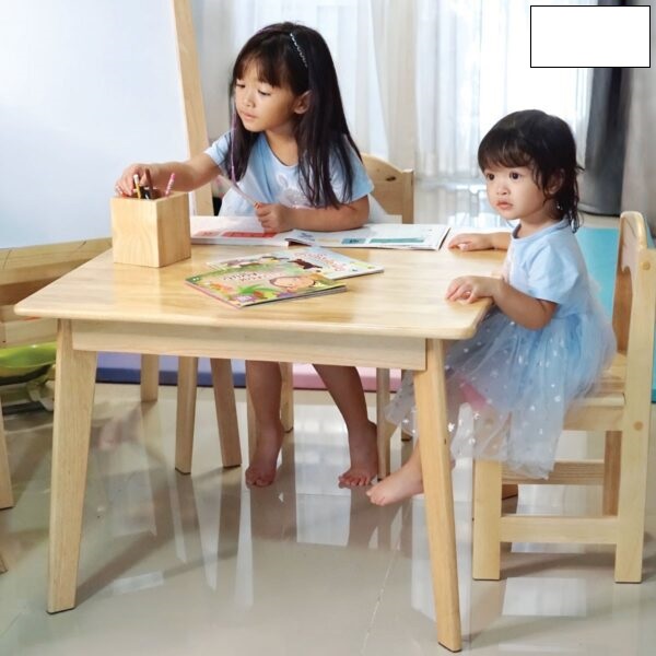 ชุดโต๊ะเขียนหนังสือเด็ก โต๊ะเรียนหนังสือ โต๊ะนักเรียน ไม้ยางพารา Size : 75x75x55 cm. (ทั้งชุด)