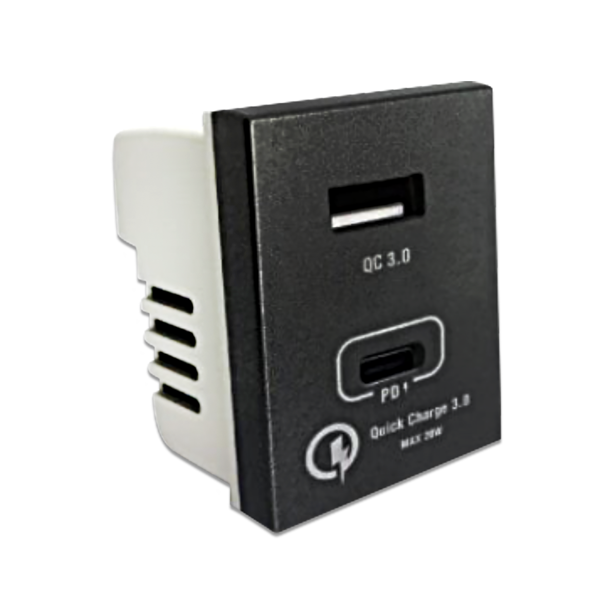 NANO เต้ารับ USB ชาร์จเร็ว 3.0+PD 20W USB Type A+Type C ขนาด 2 ช่อง Urban series สีดำ รุ่น UR-USB03B