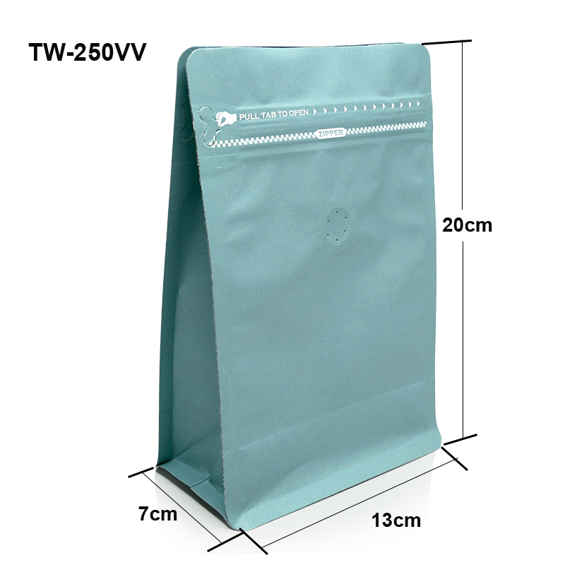 TW Series coffee bag 250g with valve, zip lock, can stand, expandable beside (50PCS Per Pack)