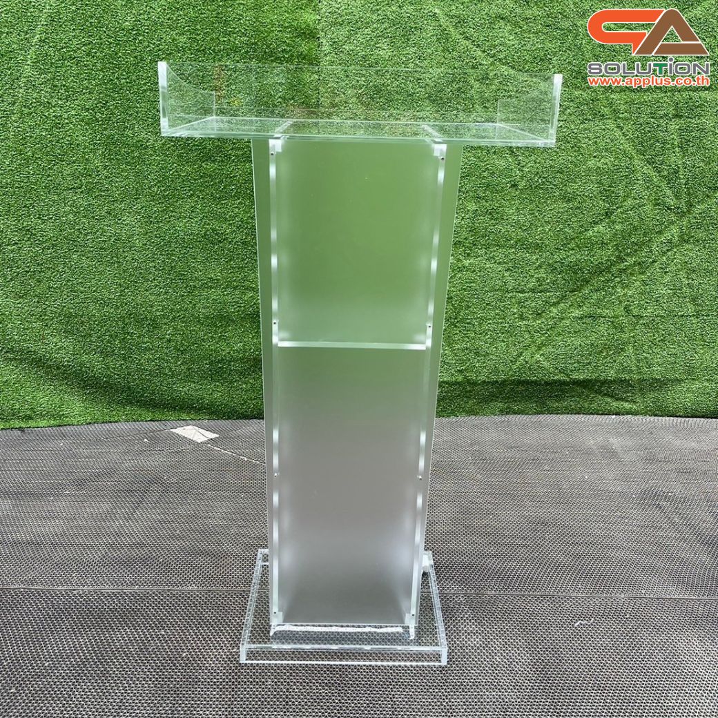 โพเดียมอะคริลิค เรืองแสงไฟ LED พร้อมรีโมทคอนโทรล รุ่น LED-03 ขนาด (W) 60 x (L) 40 x (H) 113 ซม.