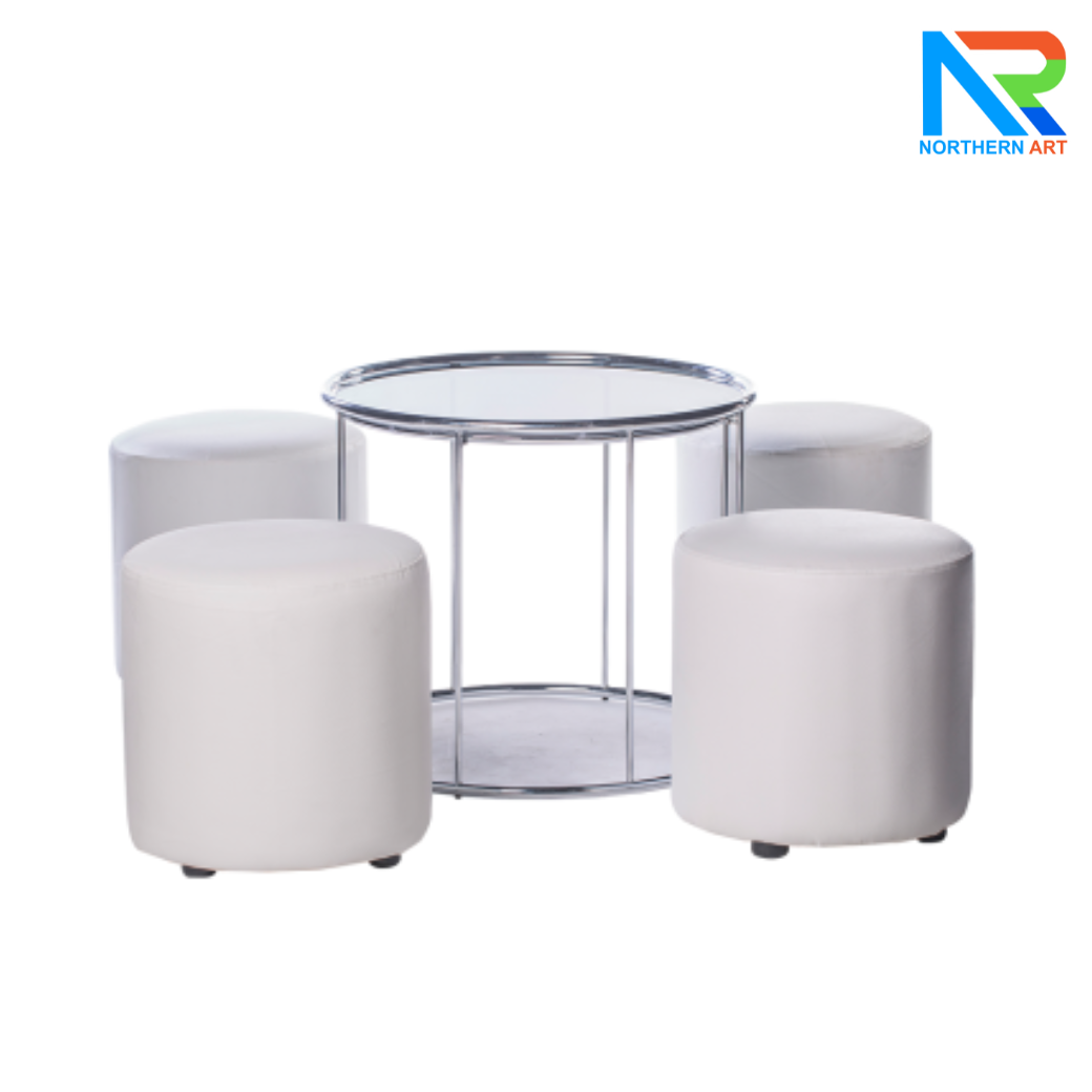 เช่าชุดโต๊ะกลม Top กระจก บอดี้และฐาน สแตนเลสเกรด 304 พร้อมเก้าอี้ 4 ตัว (เก้าอี้มีหลายแบบให้เลือก)