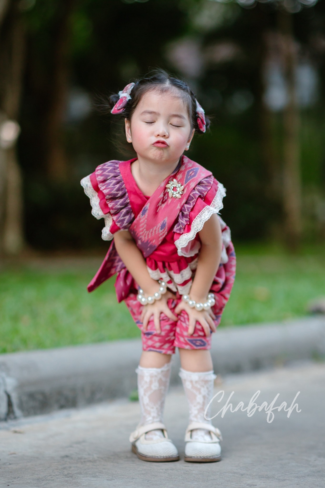 (เซต 4 ชิ้น) ชุดไทยแบรนด์ Chabafah รุ่น "ศิรินภา" สีแดง