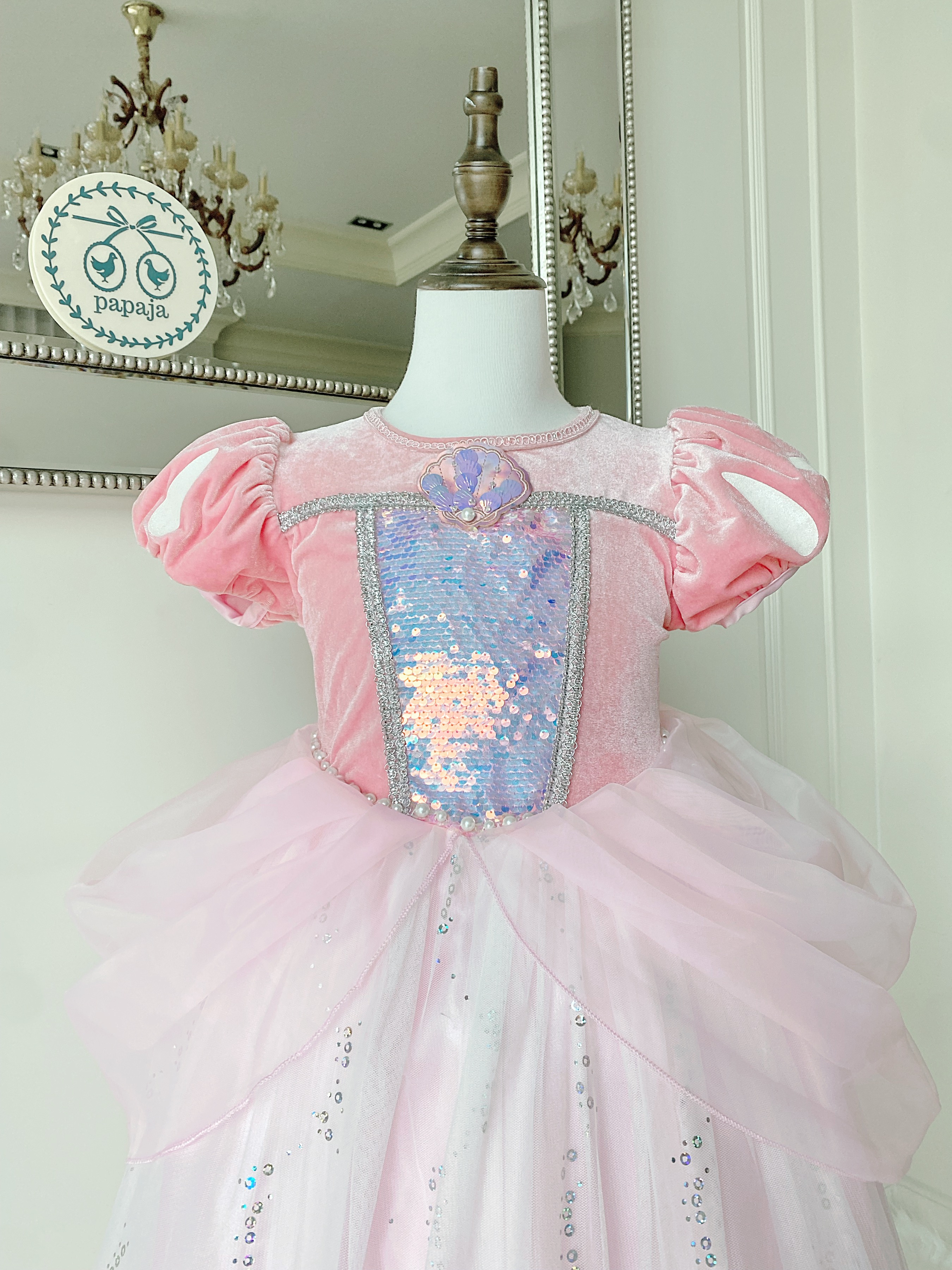 ชุดเจ้าหญิงแอเรียลสีชมพู รุ่นกระโปรงบาน (ไม่รวมปลอกแขน)