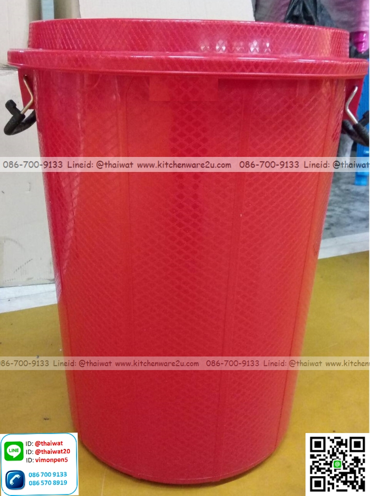 P12174 ถังน้ำ + ฝา 32 แกลอน 100 ลิตร สีแดง (54* 54*70 ซม.) เกรดเอ พร้อมหูเหล็ก ล็อกฝาปิด HDPE (ราคาส่งต่อ 6 ใบ:เฉลี่ย 450 บต่อใบ)