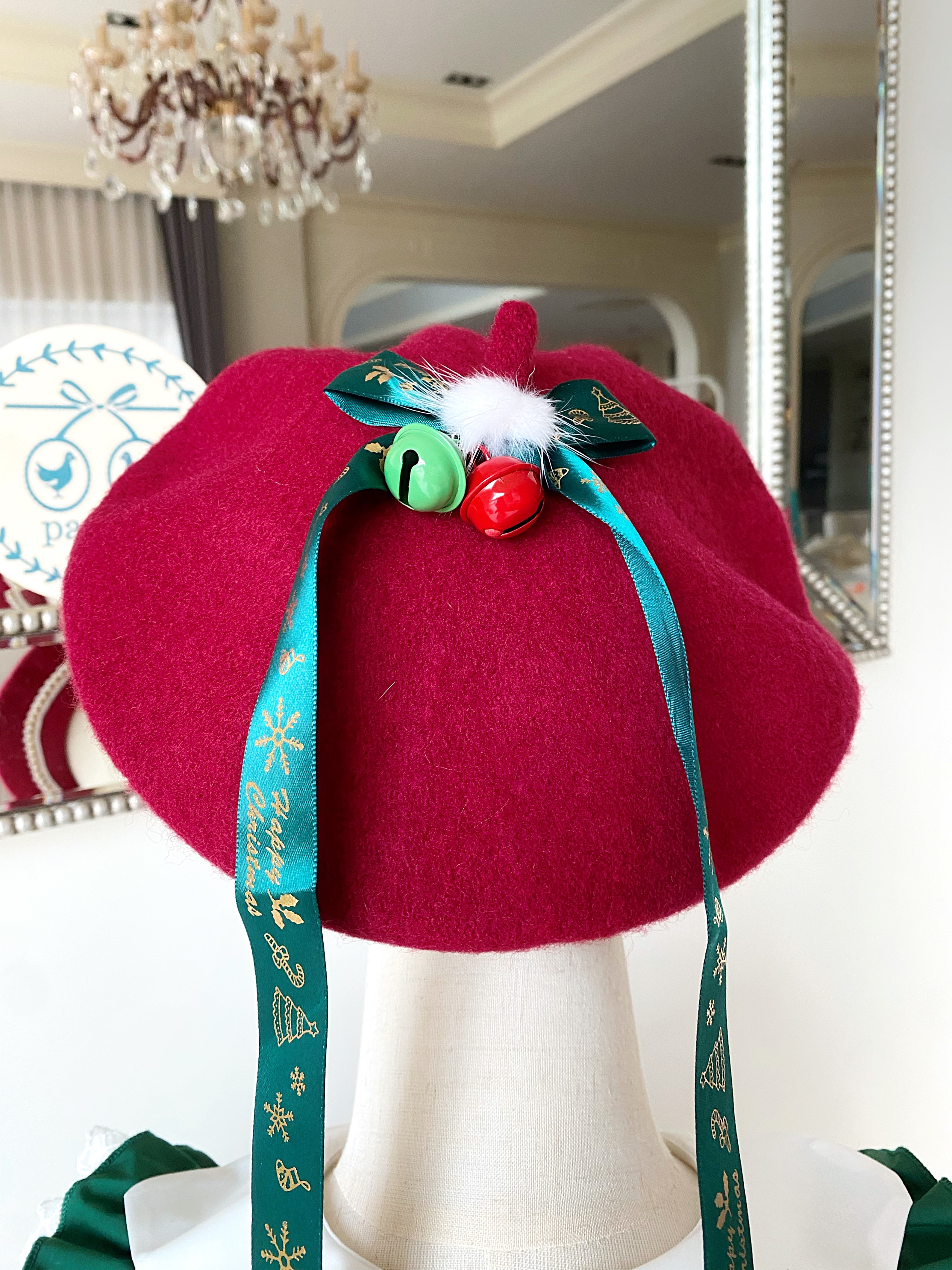 (เซต 4 ชิ้น) เซตเดรสคริสต์มาสงานพรีเมี่ยม ธีมต้น X'mas สีเขียวแดง (เดรส+เสื้อแขนยาว+หมวก+ถุงเท้า) Christmas