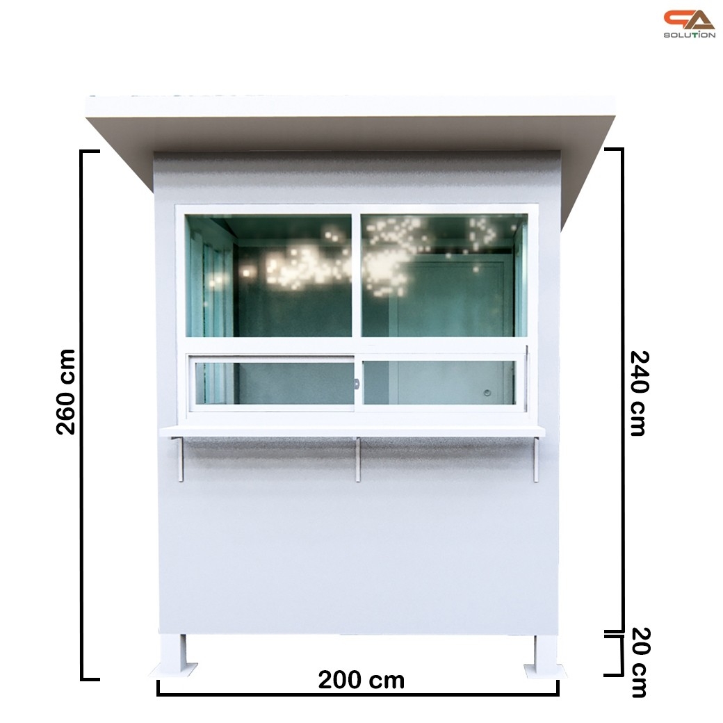 ป้อมยามสำเร็จรูป หุ้มเสา ขนาด (W)1.50 x (L)2.00 x (H)2.60 ม. โครงเหล็ก กรุแผ่นสมาร์ทบอร์ด บานหน้าต่างอลูมิเนียม