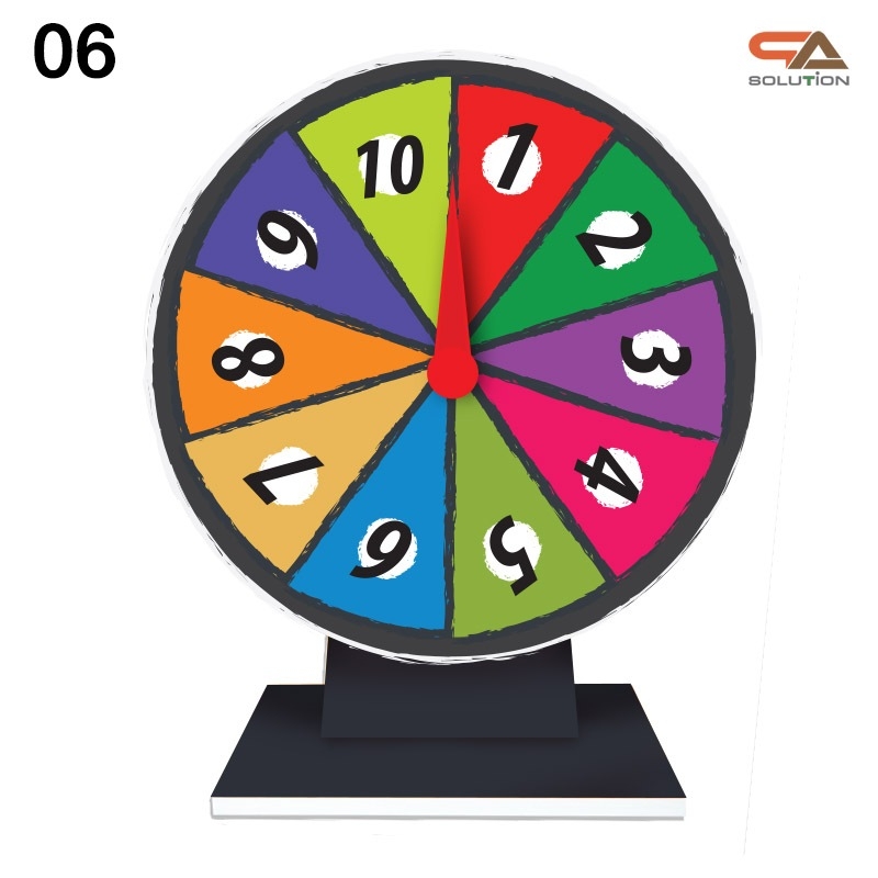 เกมส์วงล้อตั้งโต๊ะ ขนาดวงล้อ 40 ซม. สูง 56 ซม. วัสดุพลาสวูดสีขาว หนา 8-15 มม. ถอดประกอบได้