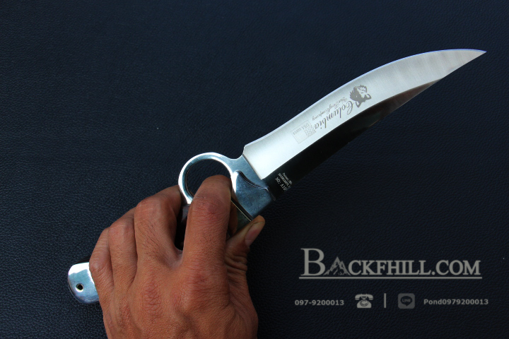 มีดใบตาย COLUMBIA รุ่น A10 ด้ามไม้ครอบสแตนเลสปัดเงามีช่องควงมีด