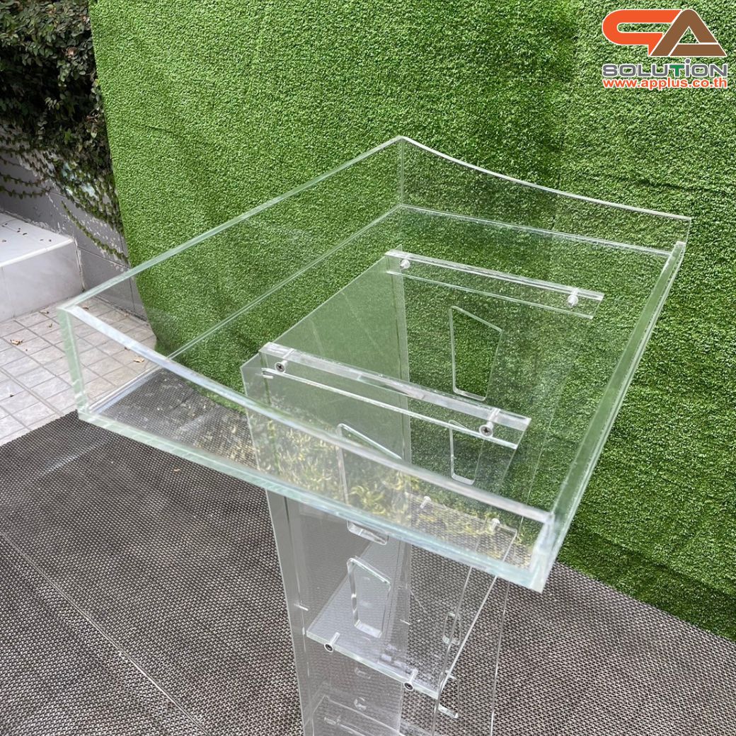 โพเดียมอะคริลิค เรืองแสงไฟ LED พร้อมรีโมทคอนโทรล รุ่น LED-03 ขนาด (W) 60 x (L) 40 x (H) 113 ซม.