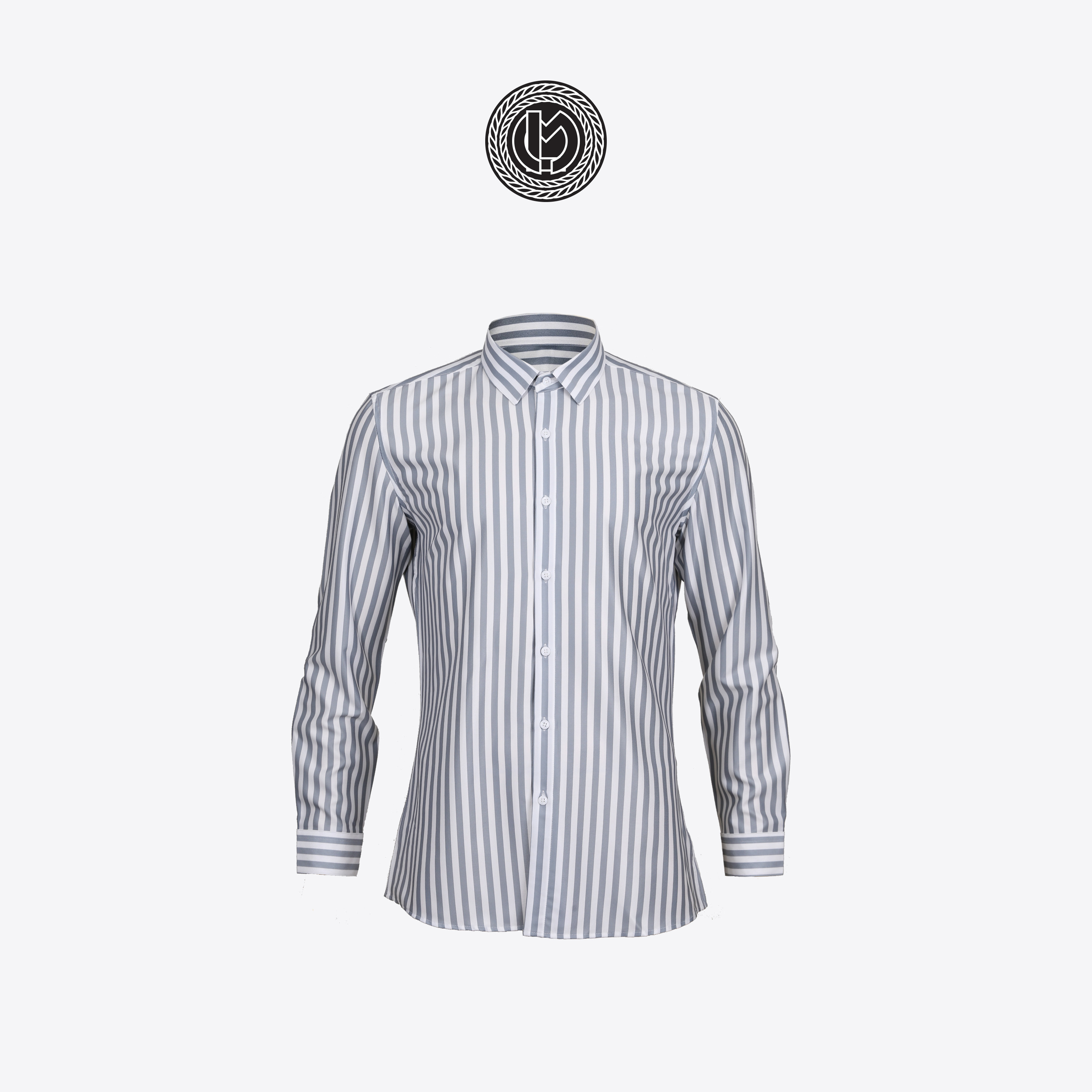 เสื้อเชิ้ตลายทางสีเทาขาว Grey White Striped Shirt (Standard Collar)