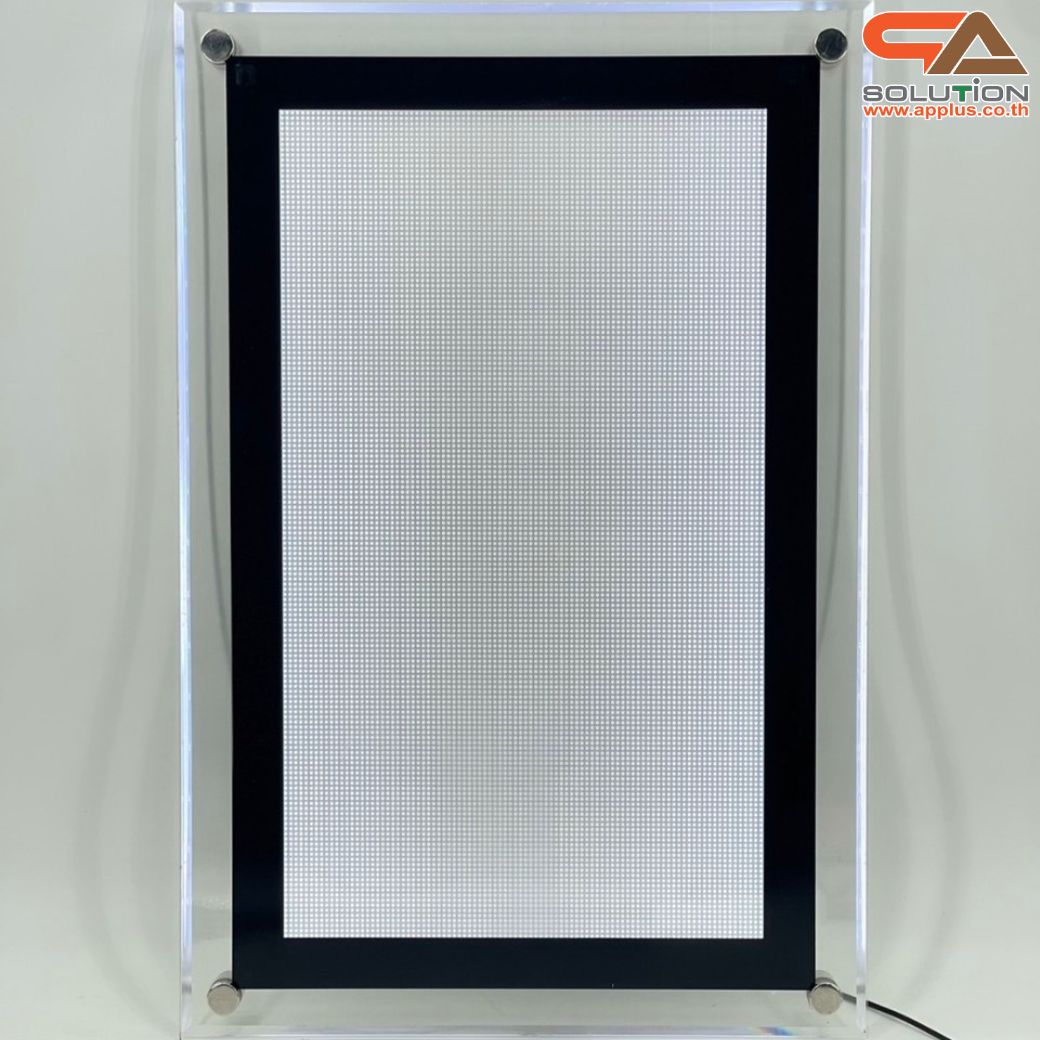 CLEARANCE SALE! กรอบป้ายไฟ LED รุ่น Crystal กรอบใสเรืองแสง พร้อมหมุดสแตนเลส ขนาด (W)40 x (L)60 cm.