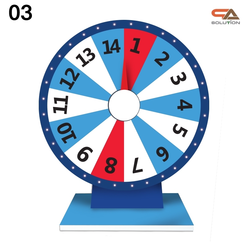 เกมส์วงล้อตั้งโต๊ะ ขนาดวงล้อ 40 ซม. สูง 56 ซม. วัสดุพลาสวูดสีขาว หนา 8-15 มม. ถอดประกอบได้