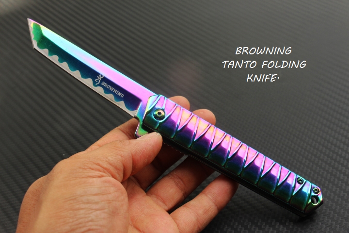 มีดพับ BROWNING FOLDING TANTO ใบมีดหัวตัด Stainless Steel. ไทเท