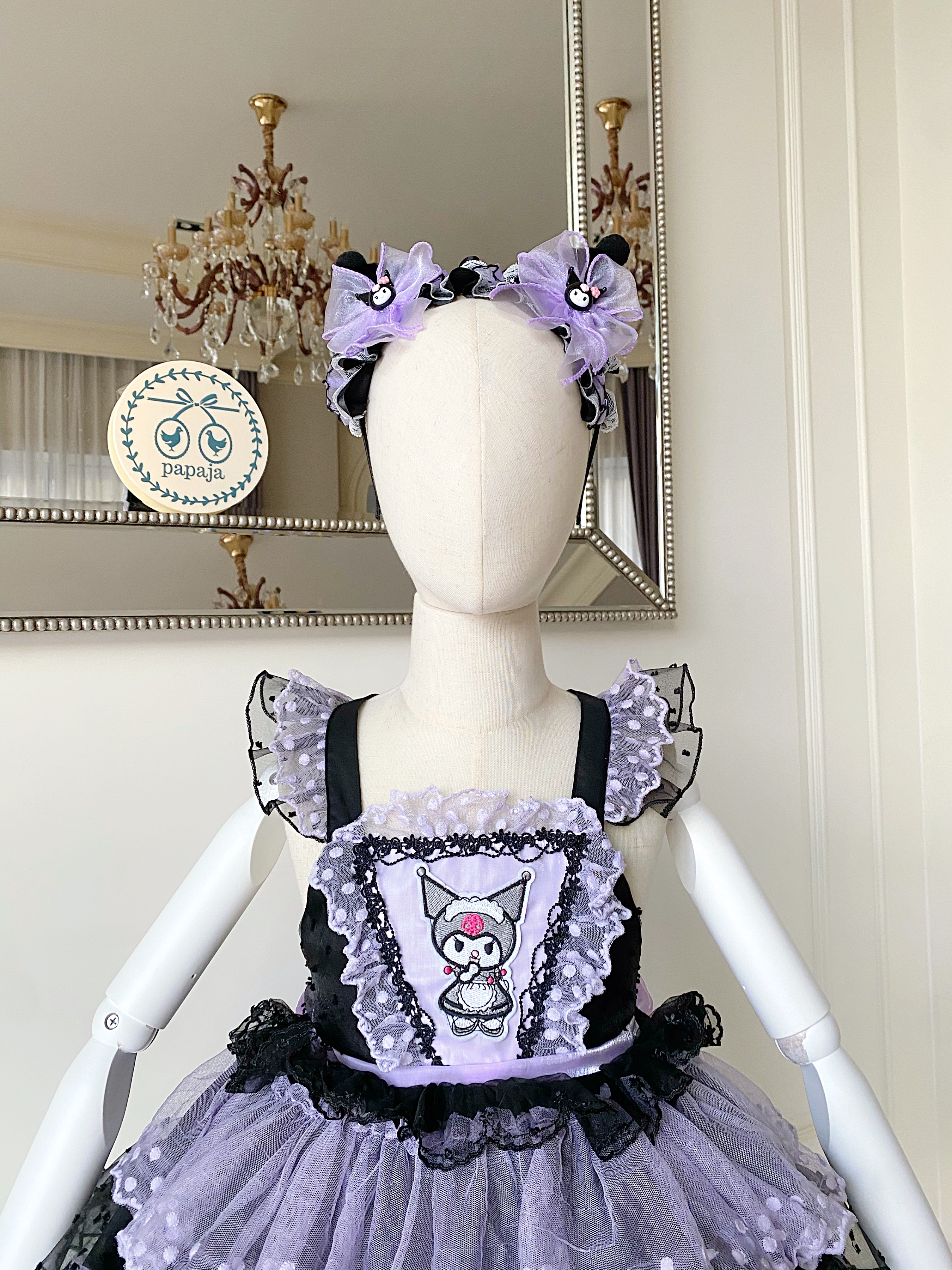 (HW) (เซต 3 ชิ้น) ชุดคอสเพลย์งานไฮพรีเมี่ยม คุโรมิ Kuromi ครบเซต (ชุด+ที่คาดผม+ถุงเท้า)