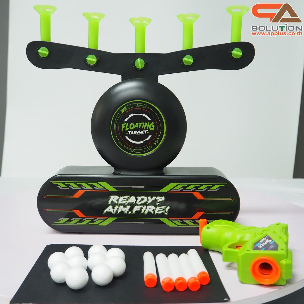 เกมส์ยิงเป้าลอย พร้อมเป้า 5 อัน และลูกบอลโฟม 10 ลูก พร้อมปืนอัดลม+กระสุนโฟม 1 ชุด