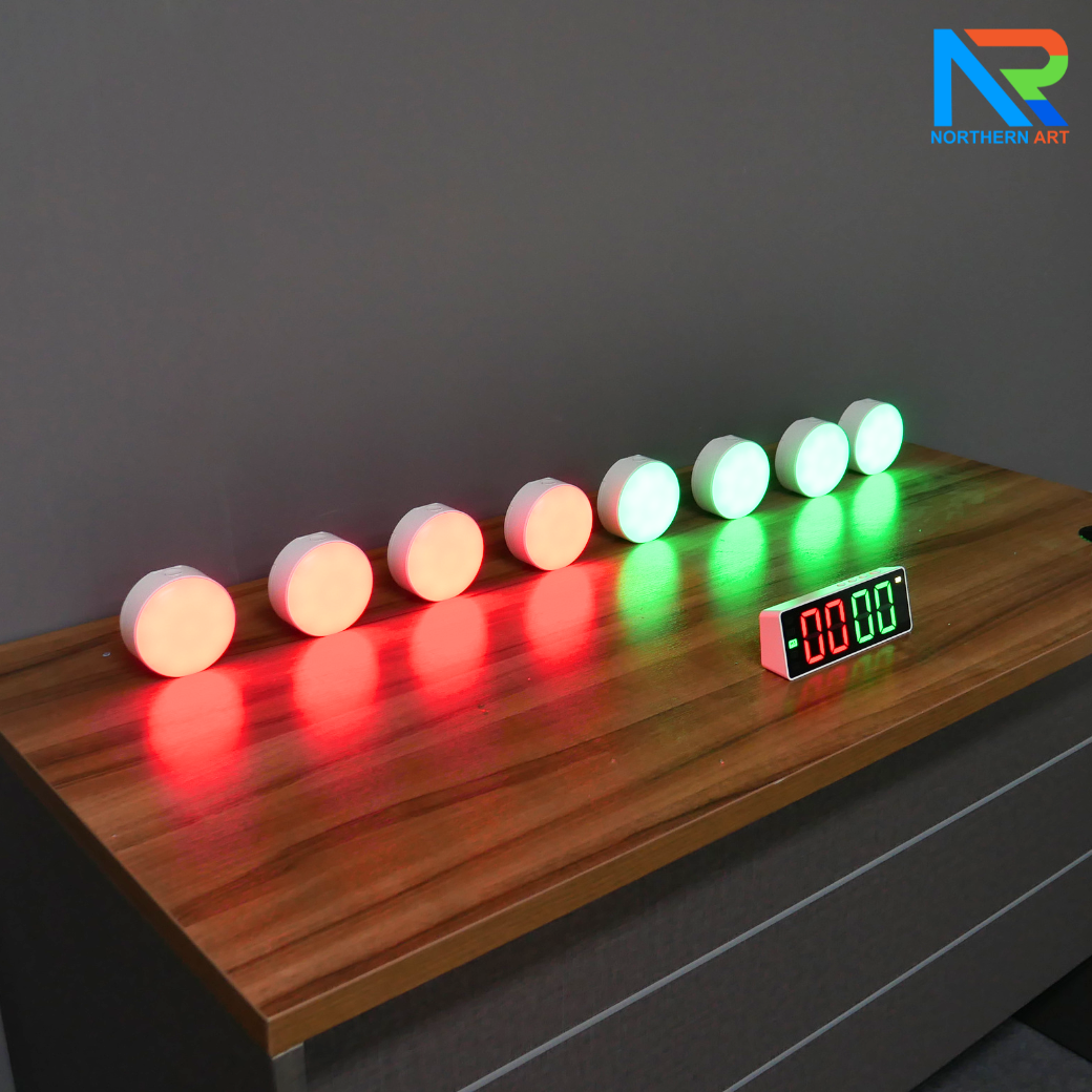 เป้าไฟฟ้าไร้สาย Wireless electronic scoring target เป้าไฟ LED 8 ดวง พร้อมตัวคอนโทรลแสดงผล LED ปืนกระสุนเจล 2 กระบอก