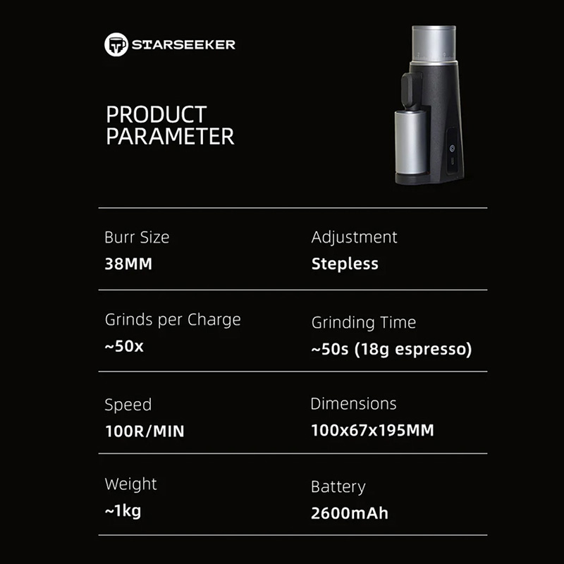 🇹🇭 STARSEEKER EDGE Mini เครื่องบดกาแฟพกพา – เฟืองบดทรงกรวย 38 มม. | ชาร์จเร็ว USB-C | บดได้สูงสุด 50 แก้วต่อการชาร์จ