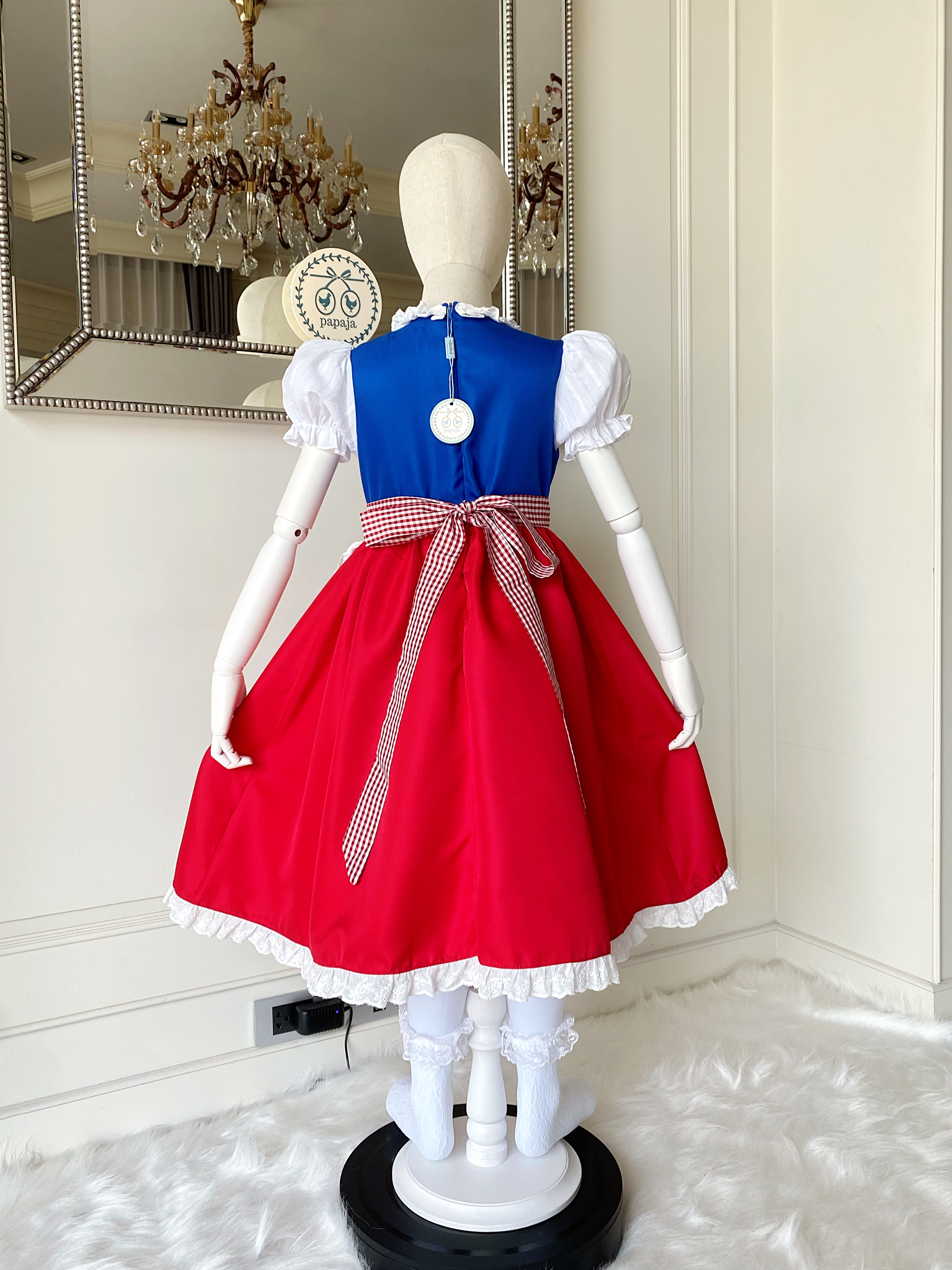 (เซต 3 ชิ้น) ชุดคอสเพลย์ ชุดประจำชาติเยอรมัน (German) เด็กหญิงโทนแดงน้ำเงิน (ชุด+ถุงเท้า+ผ้ากันเปื้อน)
