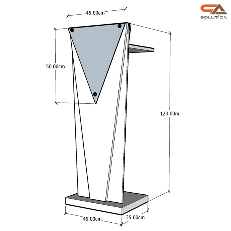 เช่าโพเดียมไม้สีขาว ทรงสามเหลี่ยม Triangle White Podium สีขาว ด้านหน้าอะคริลิคใส ติดหมุด (เฉพาะสาขาเชียงใหม่)