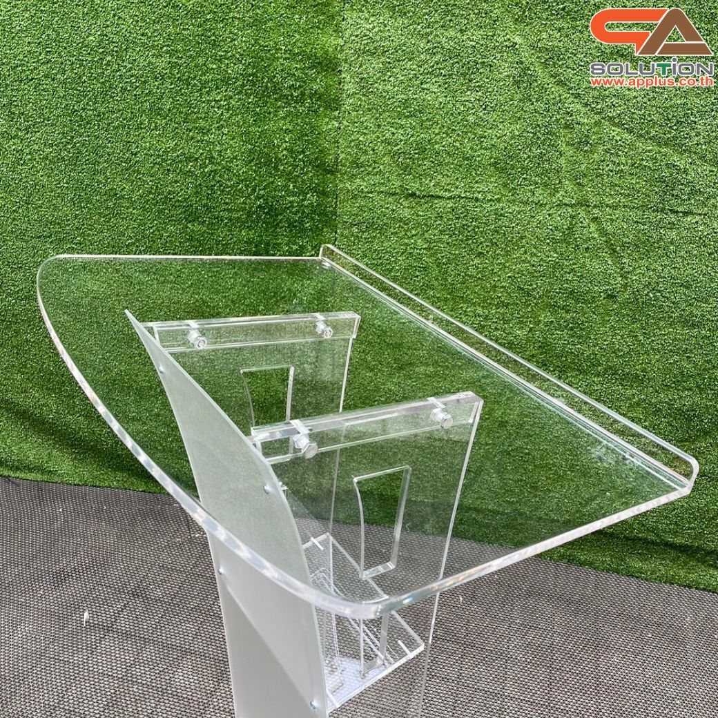 โพเดียมอะคริลิคใส รุ่น AC-12 ด้านหน้าอะคริลิคฝ้า TOP เอียง ขนาด(W)60 x (L)45 x (H) 113 cm.