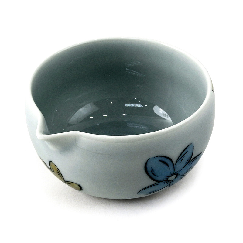 Japanese green tea (matcha) making set, mixing bowl with pouring spout, WHITE