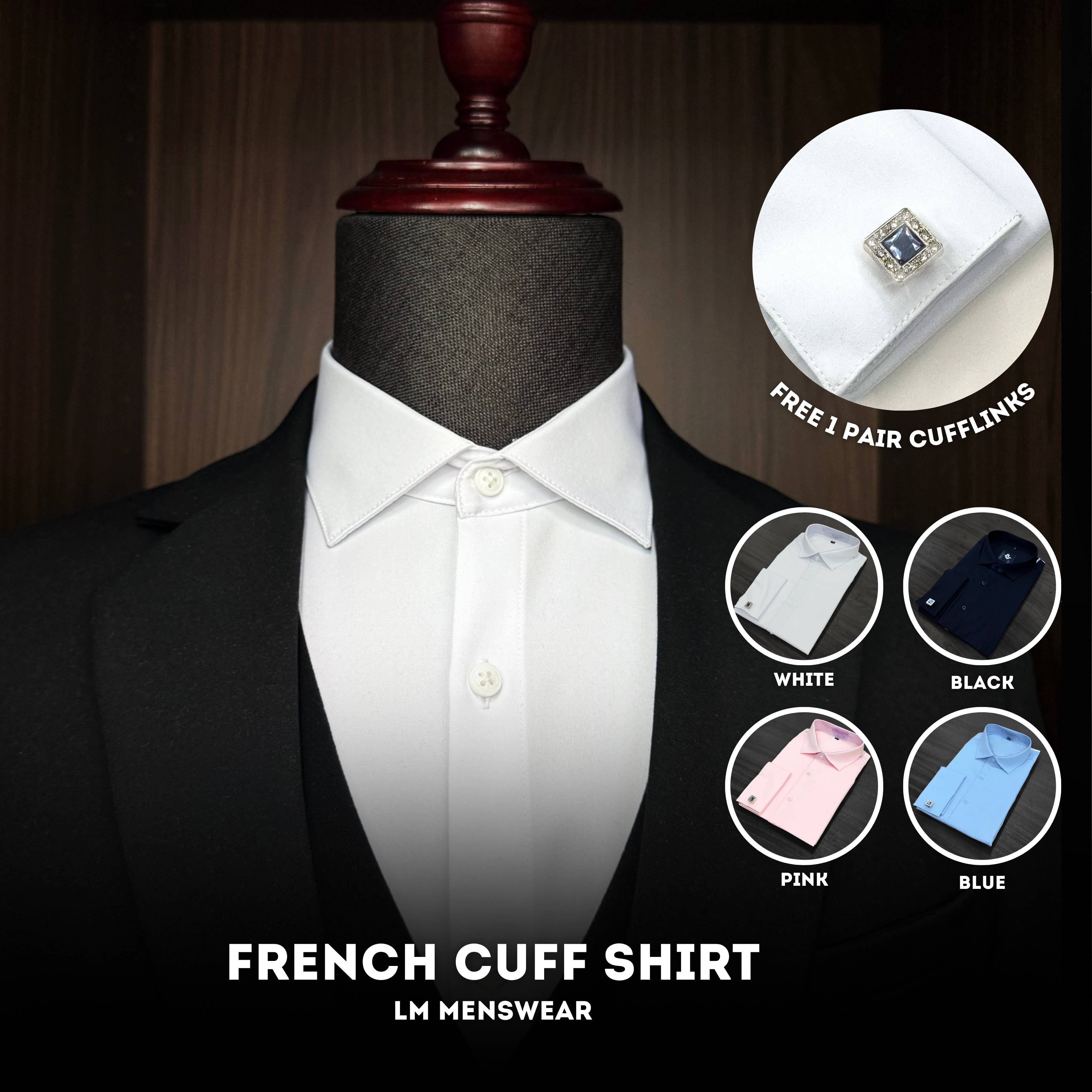 French Cuff Shirt เสื้อเชิ้ตเฟรนช์คัฟ ใส่กระดุมข้อมือคัฟลิงก์ Cufflinks สีขาว ปก Spread Collar (แถมฟรี Cufflink 1 คู่)