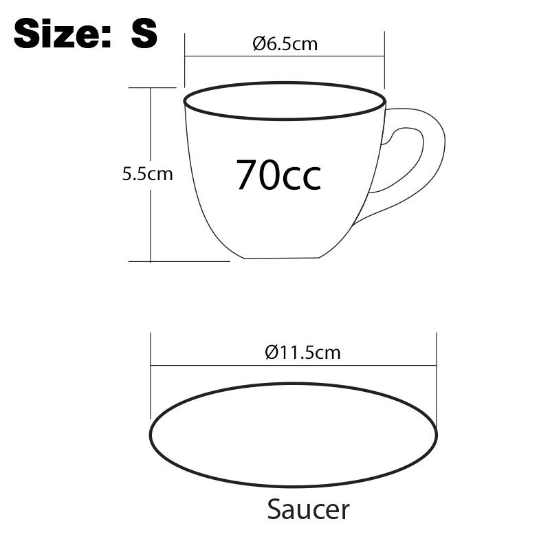 ถ้วยเอสเปรสโซ่ 70 CC. (Size S) ถ้วยกาแฟ ลาย X1 พร้อมจานรอง