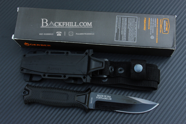 มีดใบตายสายลุย Gerber Strong Arm Semi Serrated Fixed Blade OEM สีดำ