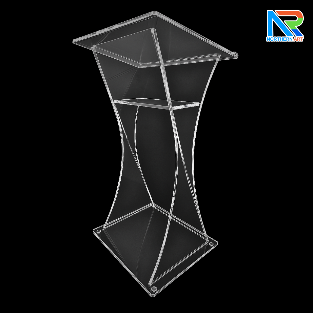 โพเดียม อะคริลิคใส ขนาด(W)60 x (L)50 x (H)110 cm. TOP เอียงพร้อมกันตก วัสดุอะคริลิคใส หนา 10 มม.