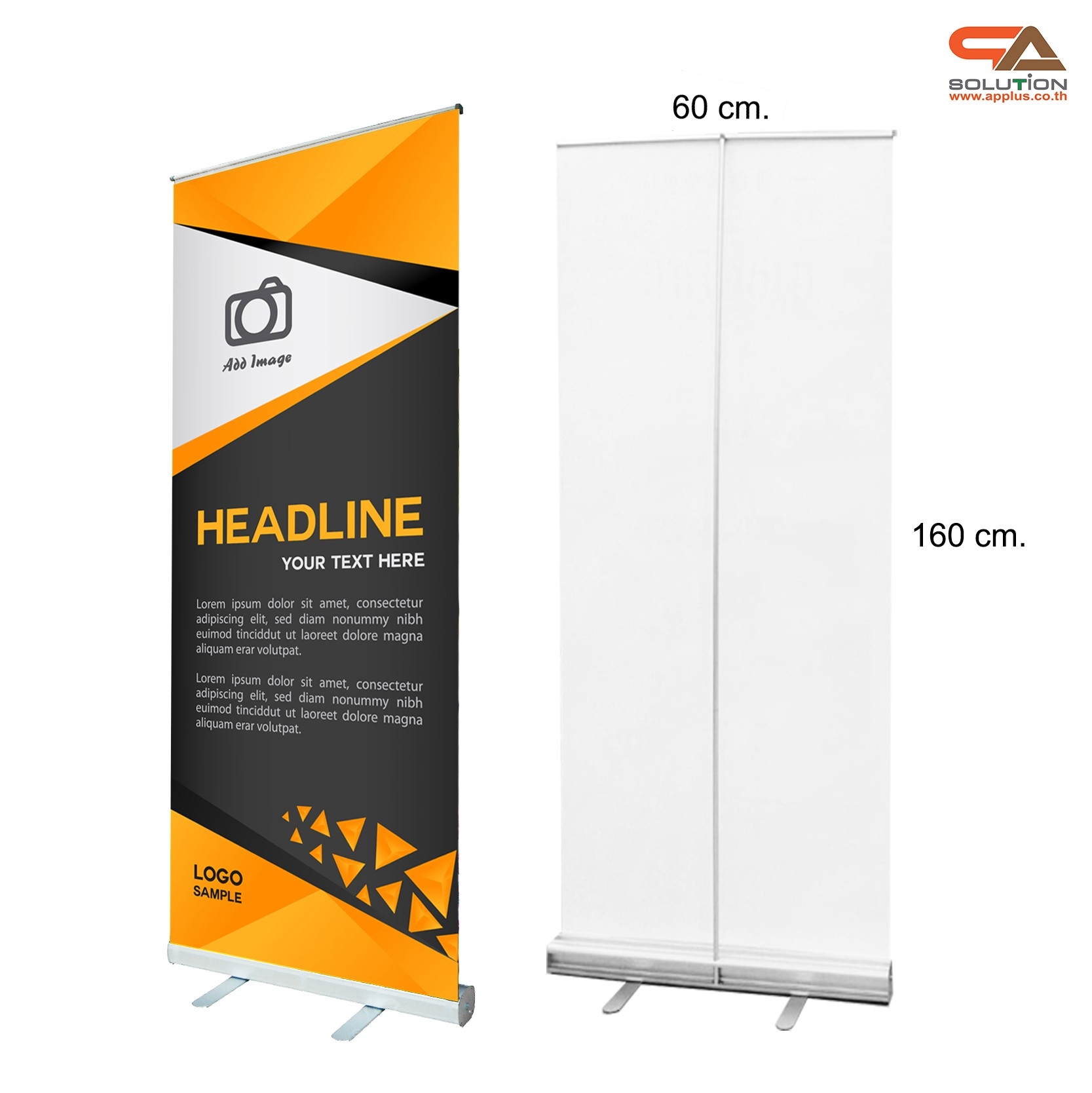 ROLL UP GRADE A โรลอัพ ขนาด 60x160 ซม. โครงสร้างอะลูมิเนียมทั้งชุด แข็งแรง ทนทาน ม้วนเก็บได้ พกพาสะดวก