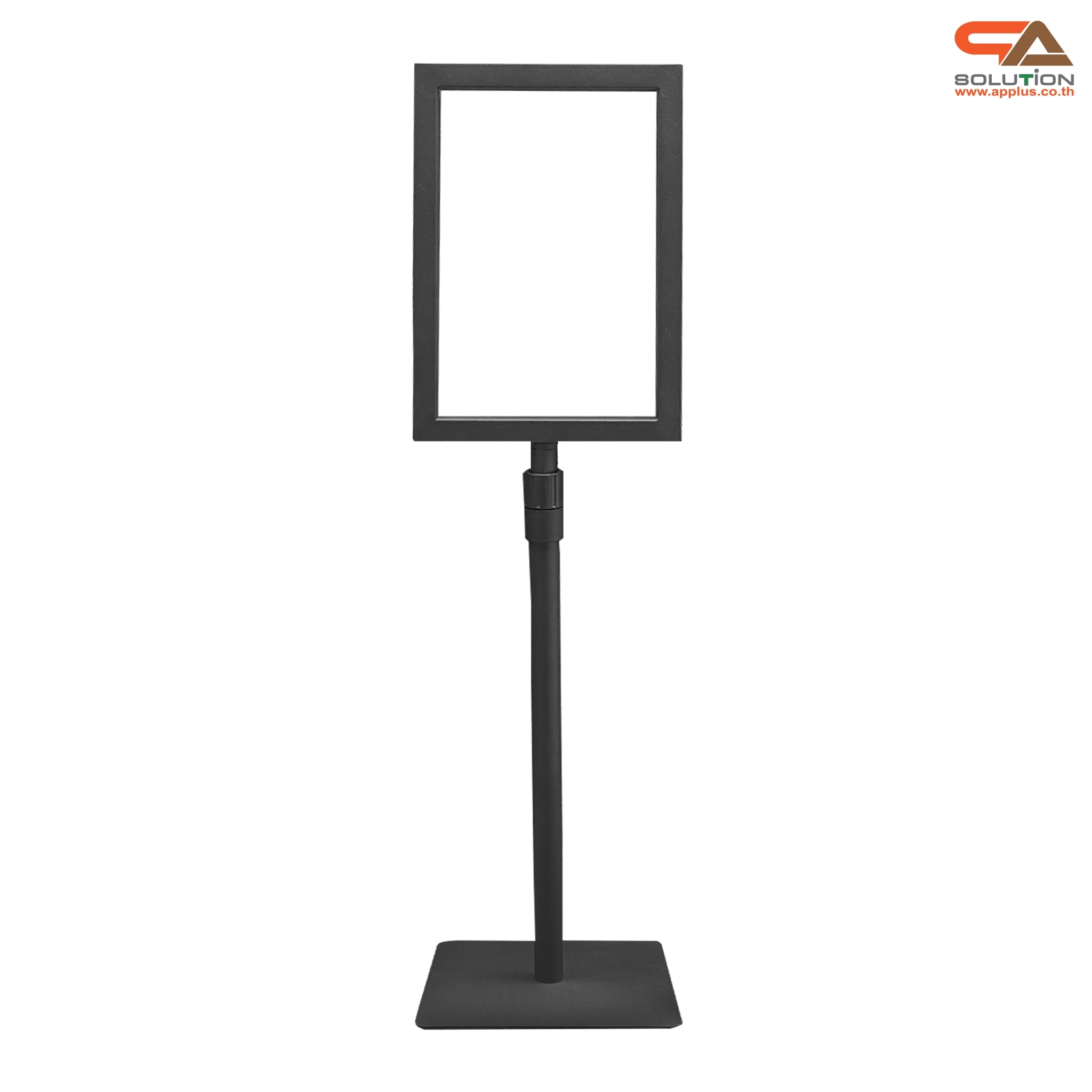 CLEARANCE SALE! โปสเตอร์สแตนด์เหล็ก A4 สีดำ เสาเดี่ยว ปรับสูง-ต่ำได้ ฐานสี่เหลี่ยม โชว์งานพิมพ์ 2 ด้าน ถอดประกอบได้ เคลื่อนย้ายสะดวก