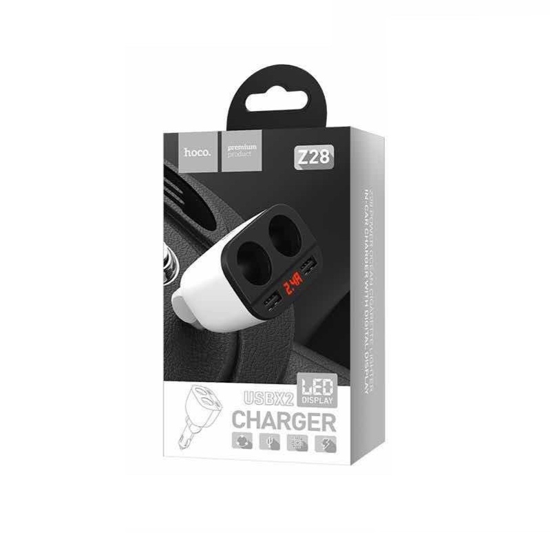 (สีขาว)หัวชาร์จในรถ 3.1A USB 2 พอร์ต มีช่องเพิ่มที่จุดบุหรี่ 2 ช่อง และจอ LED บอกสถานะ Car charger with digital display จำนวน 1 ชิ้น
