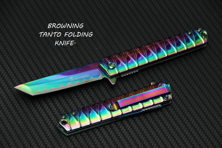 มีดพับ BROWNING FOLDING TANTO ใบมีดหัวตัด Stainless Steel. ไทเท