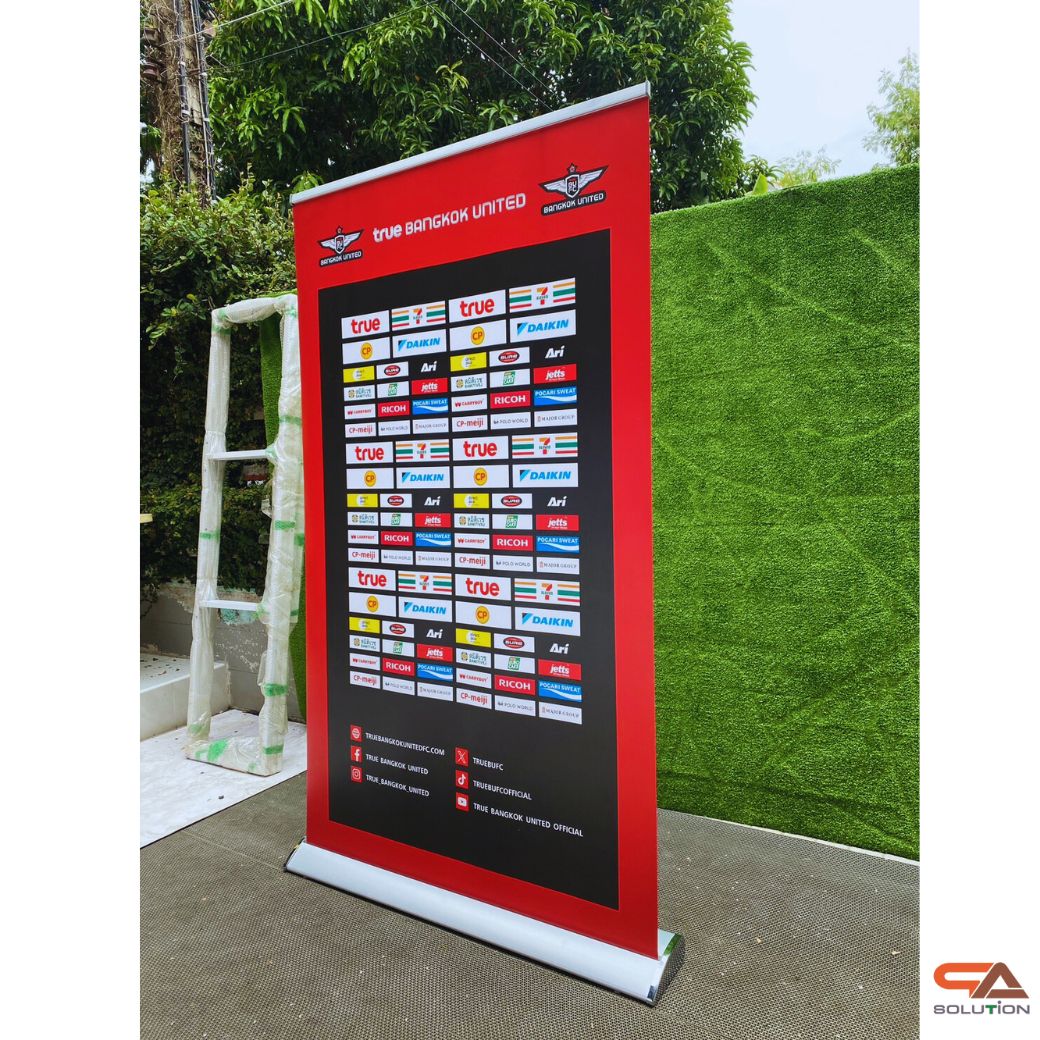 ROLL UP PREMIUM โรลอัพ ขนาด 120x200 ซม. รุ่นพรีเมี่ยม (หยดน้ำ) 1 หน้า วัสดุอะลูมิเนียมอย่างดี ม้วนเก็บได้ง่าย ฐานกว้าง แข็งแรง