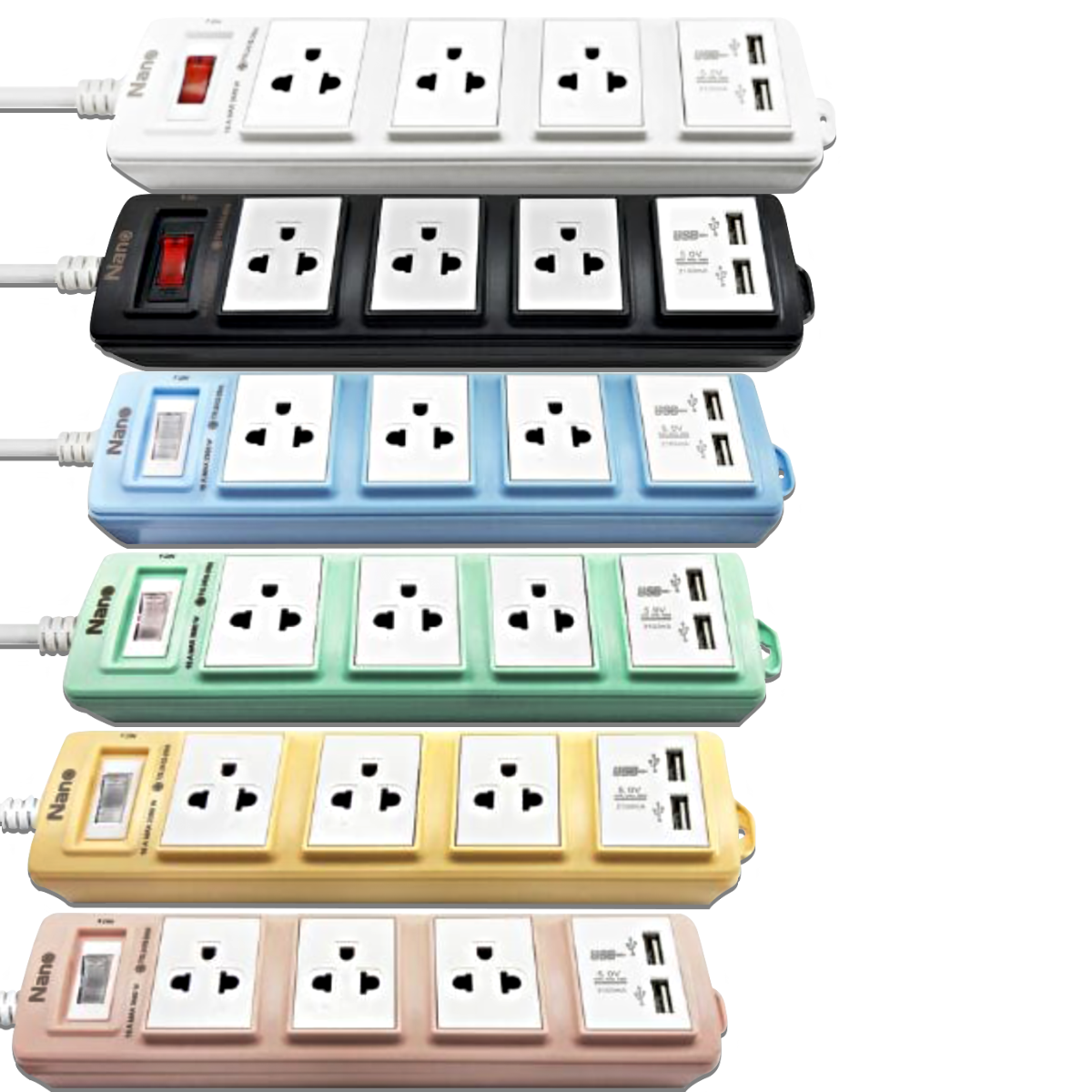 NANO ปลั๊กพ่วง 3 เต้ารับ+USB 2.1A 5V+1 สวิตช์ 16A Nano Lite