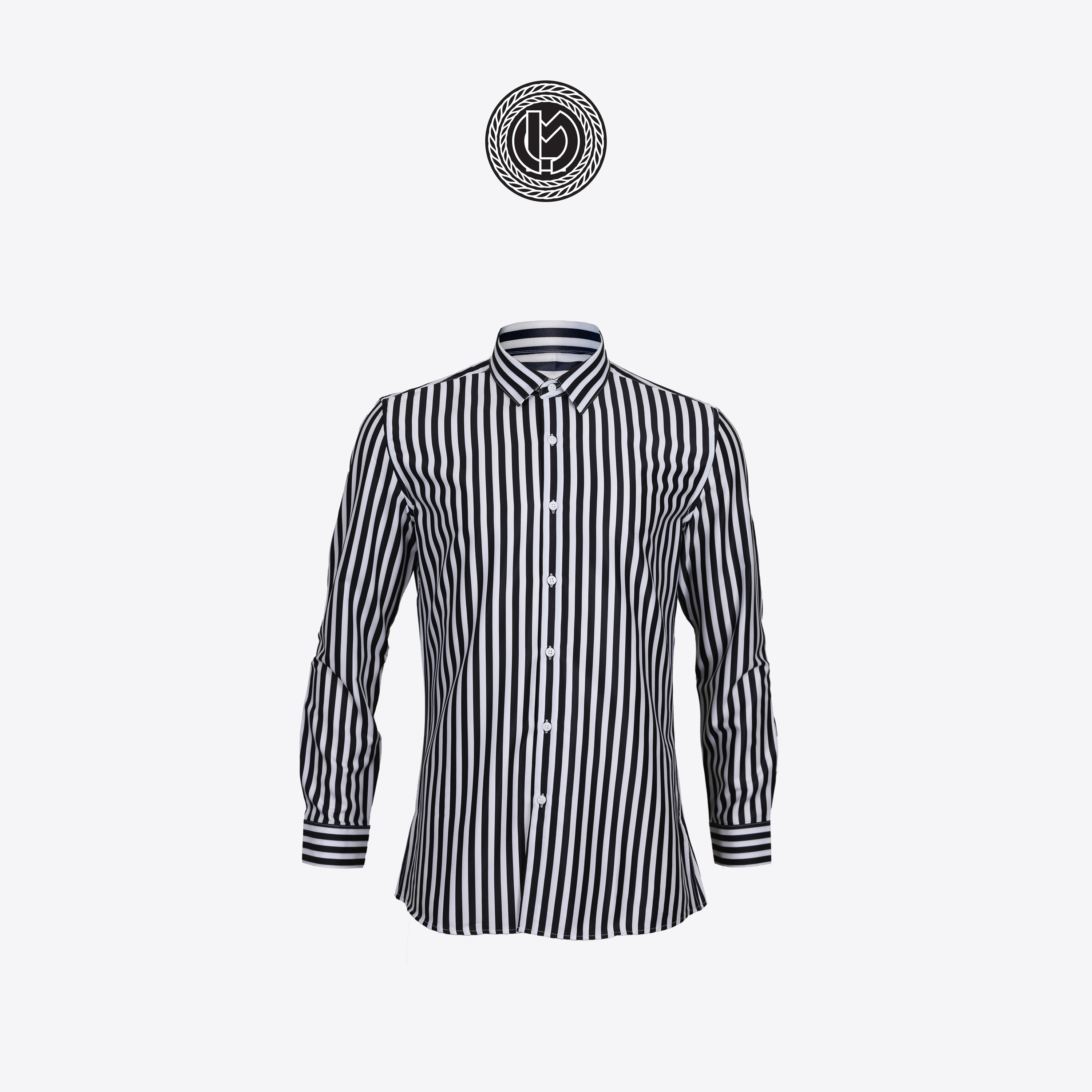 เสื้อเชิ้ตลายทางสีดำขาว Black-White Stripped Shirt (Standard Collar)
