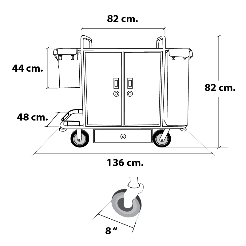 Housekeeping Cart Cleaner cart 3 layer drawer bottom side 1401-040