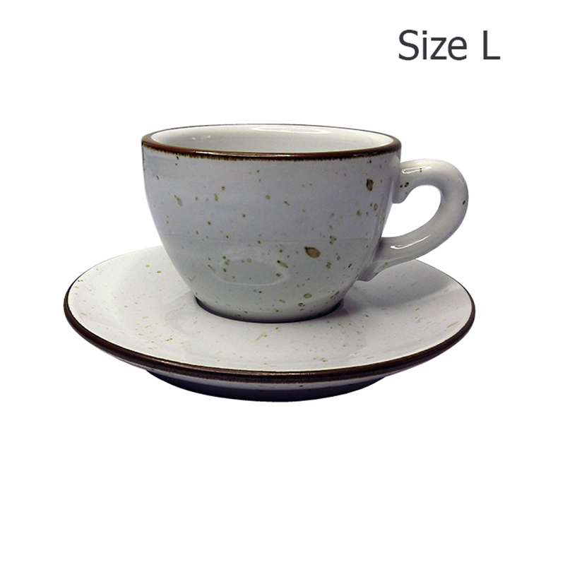 ถ้วยกาแฟ 230 CC. (Size L) ถ้วยกาแฟสีขาวลายจุด พร้อมจานรอง